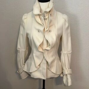 BCBGMaxAzria Cream Ruffled Blazer